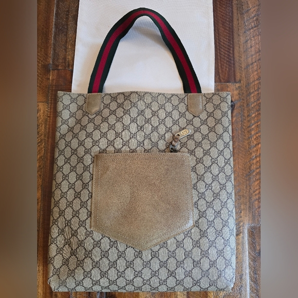 GUCCI Authentic Web Sherry Line GG Shoulder Tote Bag PVC Leather Monogram - Picture 12 of 16